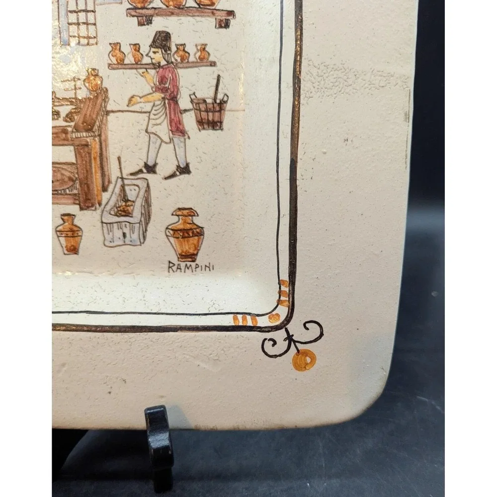 Vintage‎ Rampini Ceramics Italian Pottery Square Wall Plate 10.5